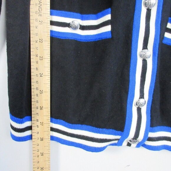 Talbots Cardigan Women X L Black Blue Trim Pockets Button Front Cotton New 356 - Picture 2 of 8